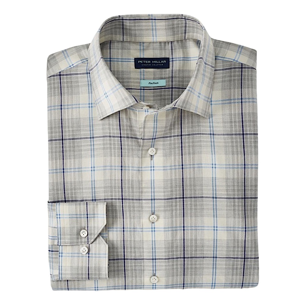 Peter Millar Crown Crafted Axe Winter Soft Twill Shirt Flex Finish British Grey